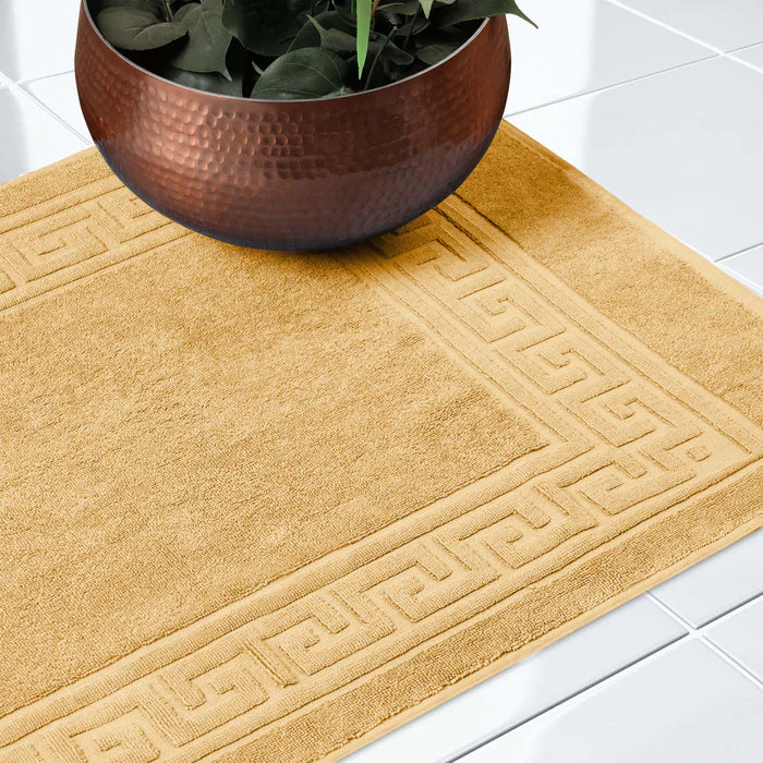 Premium Cotton 2-Piece Greek Key Border Bath Mat Set - Ultra Absorbent, Non-Slip Bathroom Rug - Perfect for Modern Bathrooms, Master Suites & Spa-Like Retreats