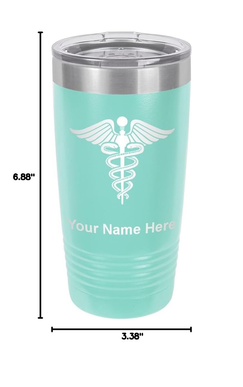 LaserGram 20oz Vacuum Insulated Stainless Steel Tumbler with Caduceus Medical Symbol - Personalized Engraved Travel Mug for Coffee, Tea & Cold Drinks - Perfect Gift for Nurses, Doctors & Healthcare Workers (Teal)