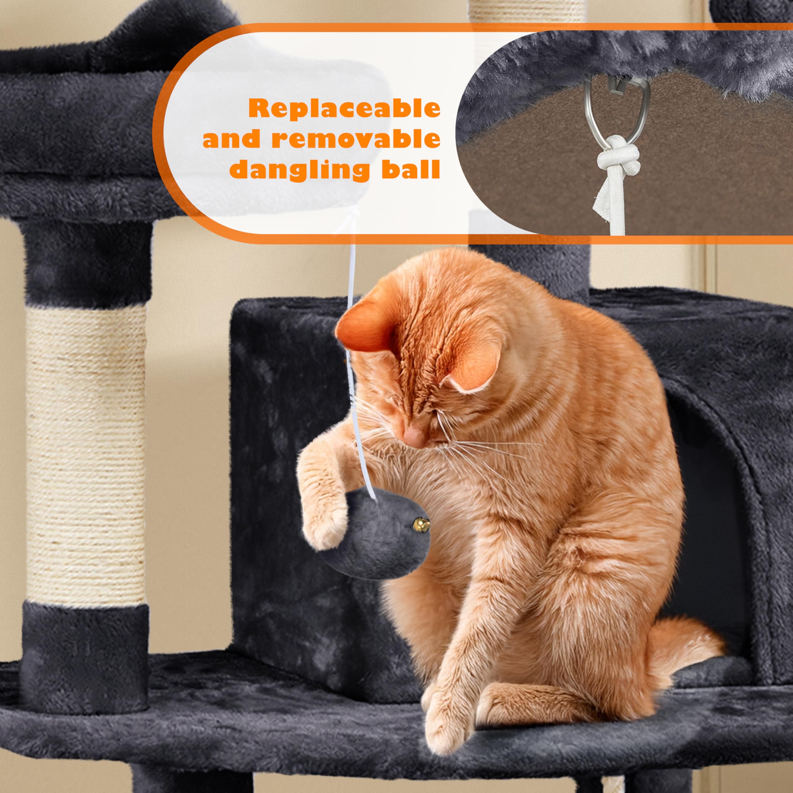 Yaheetech 62.2 Inch Multi-Level Cat Tree with Double Condo, Scratching Posts, Platform & Hammock - Sturdy Cat Tower for Indoor Cats - Perfect for Play, Climbing, Scratching & Relaxing in Home, Apartment or Office