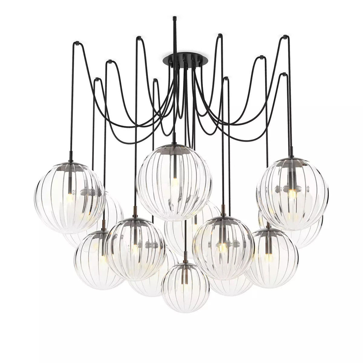 Crystal Ball Spider Chandelier with Clear Ribbon Glass - Elegant Ceiling Lighting Fixture for Living Room, Dining Room & Bedroom Decor