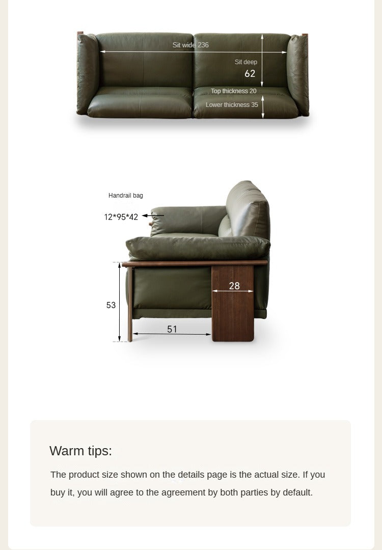 Premium Black Walnut Solid Wood Italian Leather Sofa - Modern Luxury Living Room Furniture for Home & Office Comfort