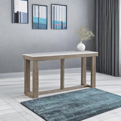 Signature Design by Ashley Loyaska Casual Sofa Table with Marble Top - Brown & White Console Table for Living Room, Entryway & Home Decor