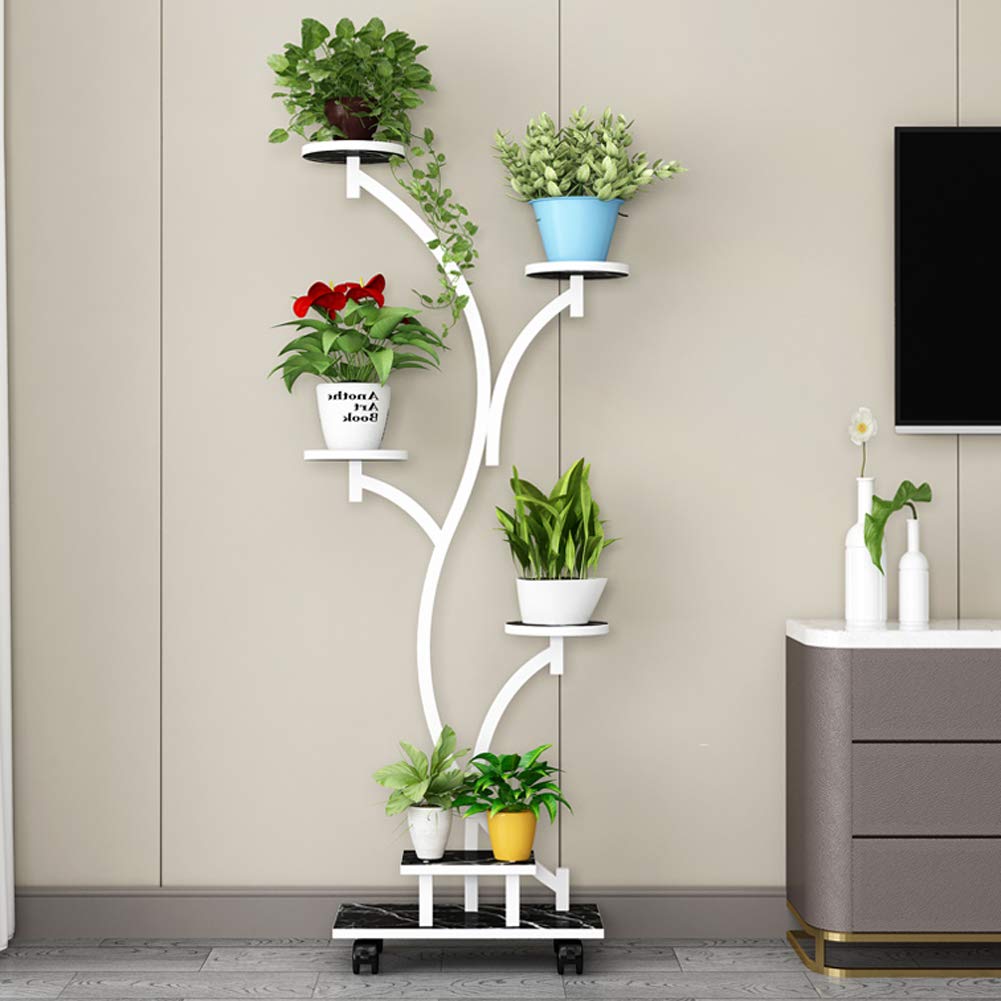 5-Tier Plant Stand with Wheels - 146x60cm Multi-Purpose Curved Display Shelf for Bonsai, Flowers & Home Decor | Sturdy Metal Plant Shelf for Balcony, Living Room, Garden & Indoor Plants | Perfect for Small Space Organization & Stylish Home Decorating