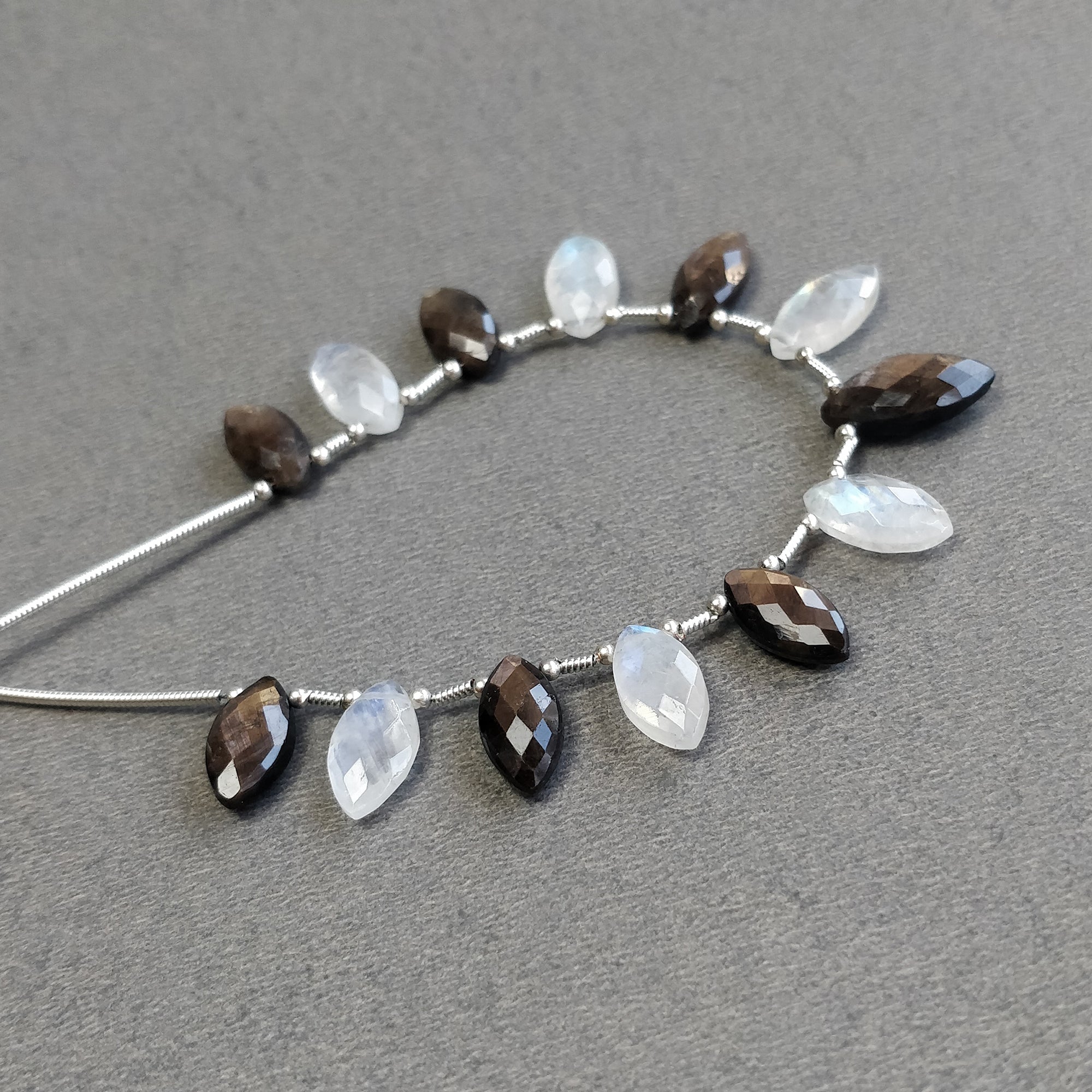 Natural Chocolate Sapphire & Moonstone Gemstone Loose Beads - 34.00cts Marquise Faceted Checker Cut (12x6mm & 14x7mm) for Handmade Bracelets & Jewelry Making - Perfect for Boho, Wedding & DIY Craft Projects
