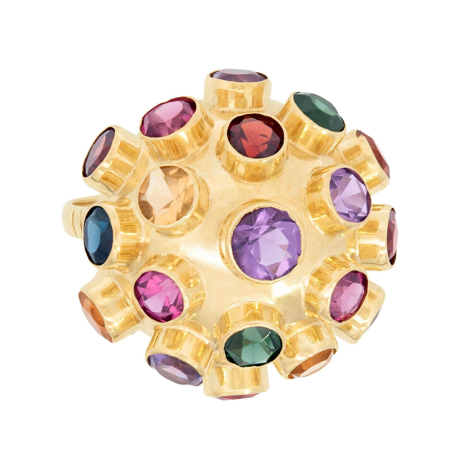Vintage 18k Gold Multi Stone Sputnik Ring - Unique Bohemian Jewelry for Women, Perfect for Parties, Weddings & Special Occasions