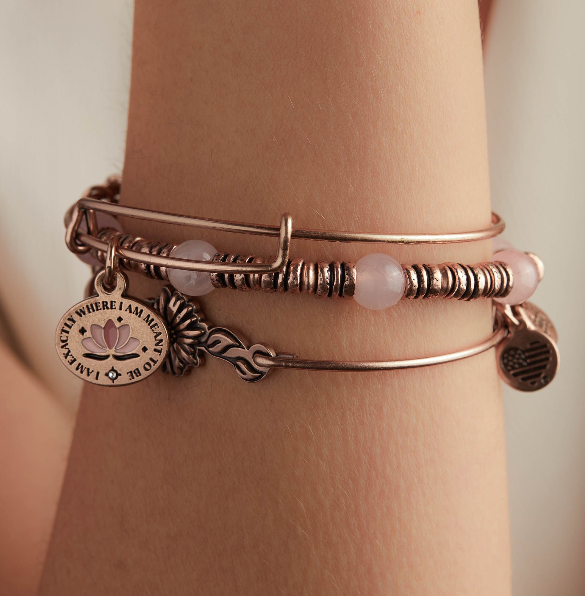 Set of 2 'I Am Exactly Where I Am Meant To Be' Inspirational Charm Bangles - Motivational Jewelry for Women, Daily Wear & Gift Giving