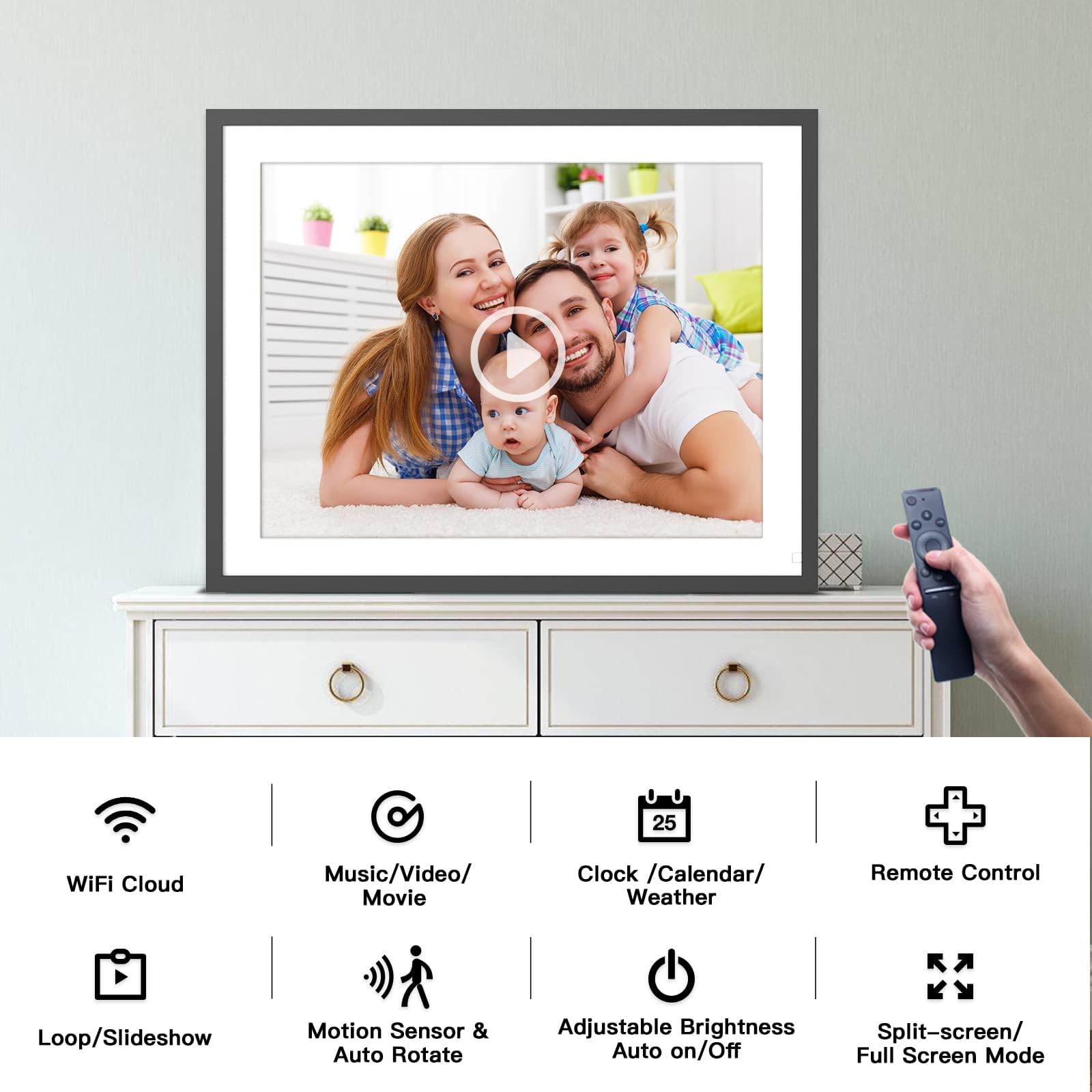 17-inch 32GB Smart Digital Photo Frame with IPS Touch Display - Dual WiFi, Auto-Rotate, Easy Photo Sharing via App & Email - Perfect Gift for Mom, Family & Home Decor (Black) - Display Memories in Living Room, Bedroom or Office