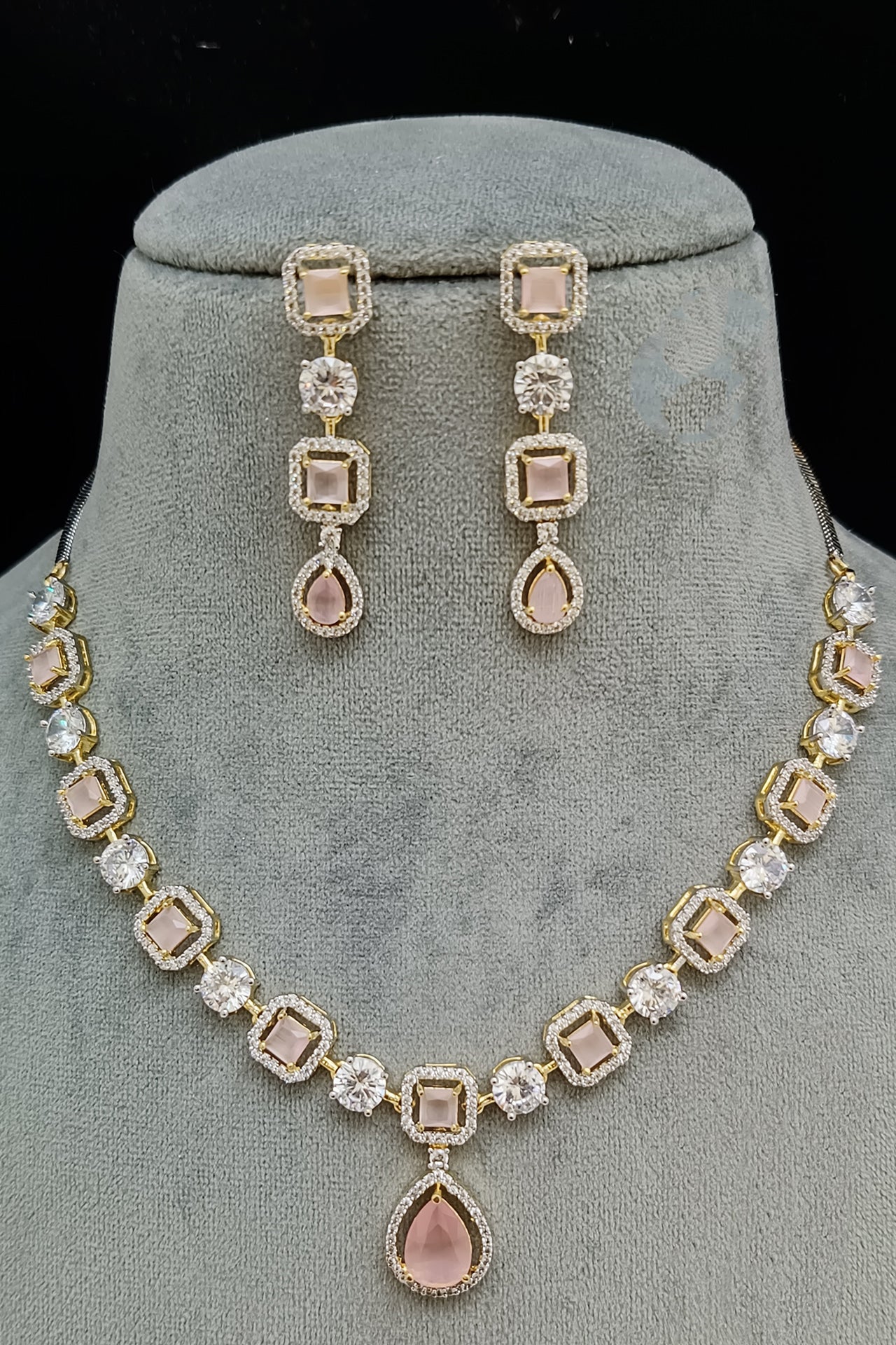 D169 American Diamond Necklace & Earrings Set - 18K Gold Plated Cubic Zirconia Jewelry for Women, Perfect for Weddings, Anniversaries & Special Occasions
