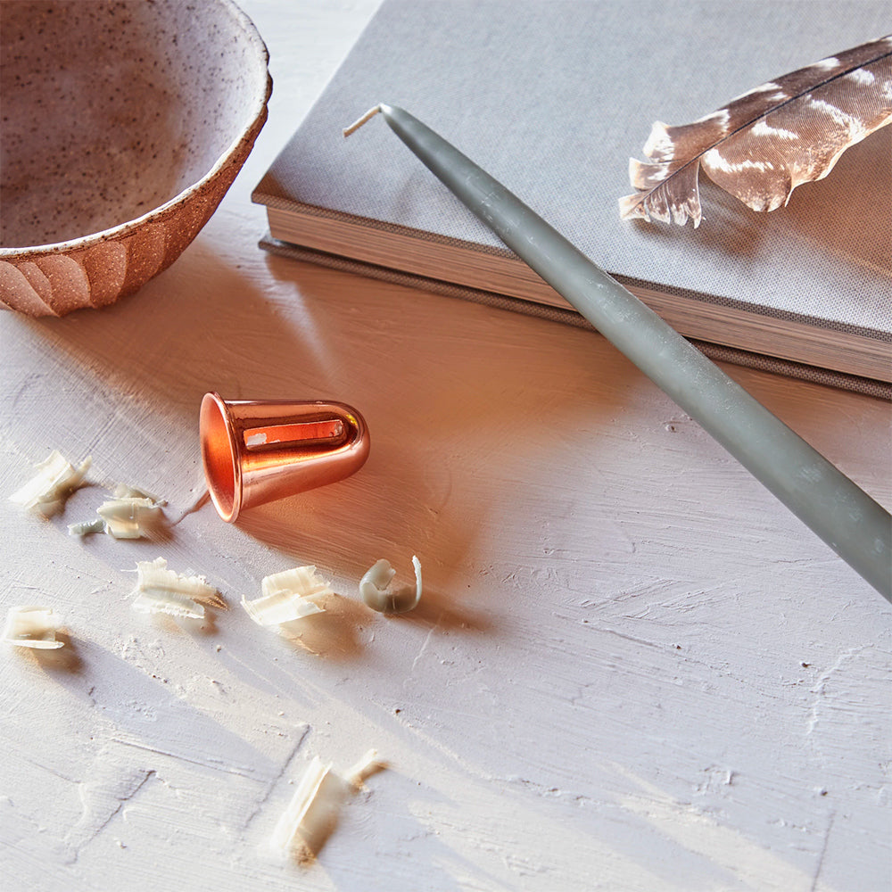 Premium Copper Candle Sharpener - Fast & Safe Wick Trimmer for Taper Candles - Perfect for Home Decor, Romantic Dinners & Relaxing Spa Nights