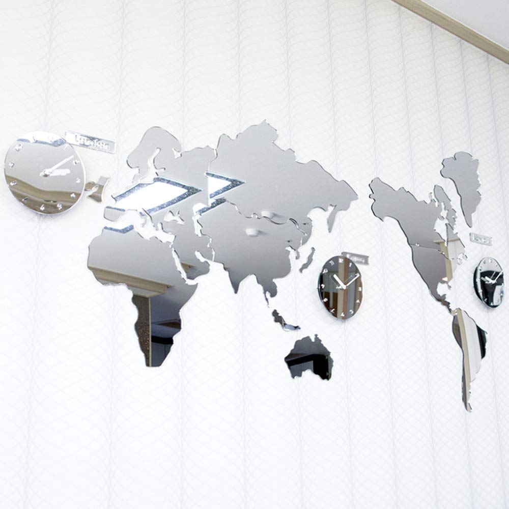 Stylish Acrylic Mirror World Map Wall Clock - Modern Home Decor for Living Room, Bedroom & Office - Perfect Gift for Travel Lovers & Geography Enthusiasts