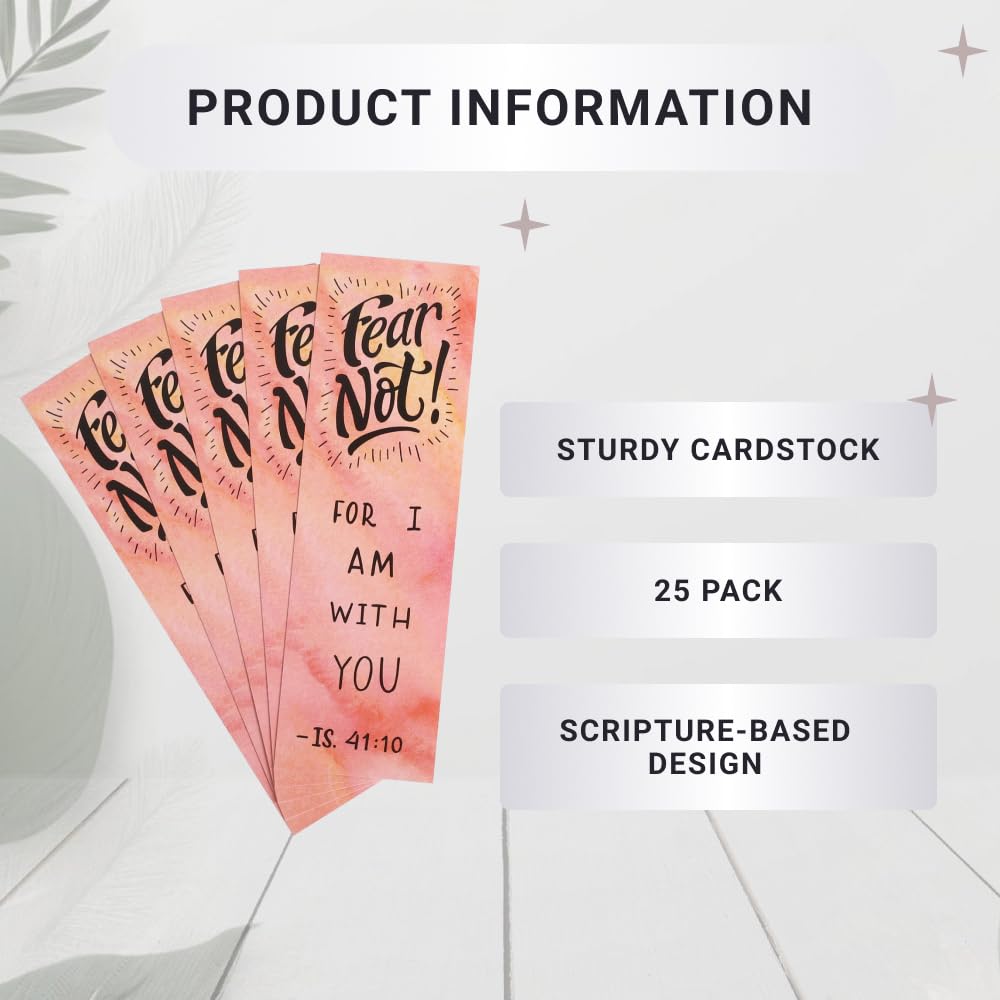 Inspirational Religious Bookmarks with Bible Scriptures - Fear Not Isaiah 41:10 - Christian Bookmarks for Kids, Teens, Men & Women - Pack of 25 - Perfect for Bible Study, Church Gifts & Daily Devotionals