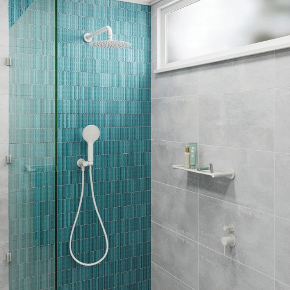 Fienza 411125MW Kaya Round Shower Head in Matte White - High Pressure Rainfall Showerhead for Bathroom & Spa Relaxation