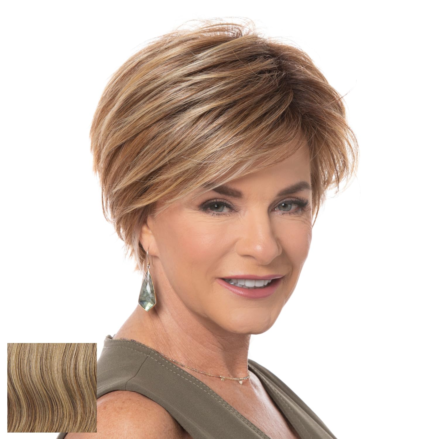 Toni Brattin Fascination Wig - Chin Length Layered Synthetic Hair with Side-Swept Bangs & Razor-Cut Neckline - Heat-Friendly, Natural Look & Feel - Adjustable Comfort Fit (Red Blonde) - Perfect for Cosplay, Daily Wear & Special Occasions