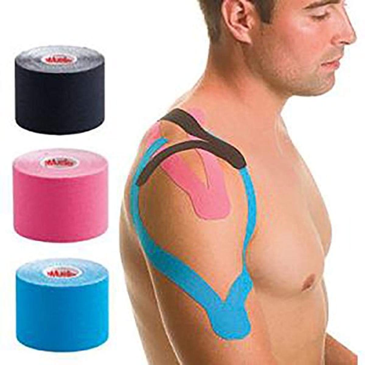 Mueller Kinesiology Tape - 6 Pack Black Elastic Sports Tape for Pain Relief & Muscle Support - Ideal for Athletes, Runners & Physical Therapy