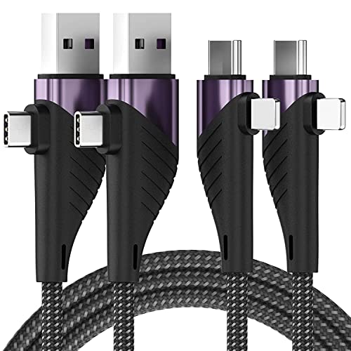 4-in-1 Multi Charging Cable (2-Pack, 4ft) - 60W 3.1A Fast Charging USB C Cable with Nylon Braiding - Compatible with iPhone, iPad Pro/Air/Mini, MacBook, Galaxy S22/S21/Note - Perfect for Home, Office & Travel Charging Needs