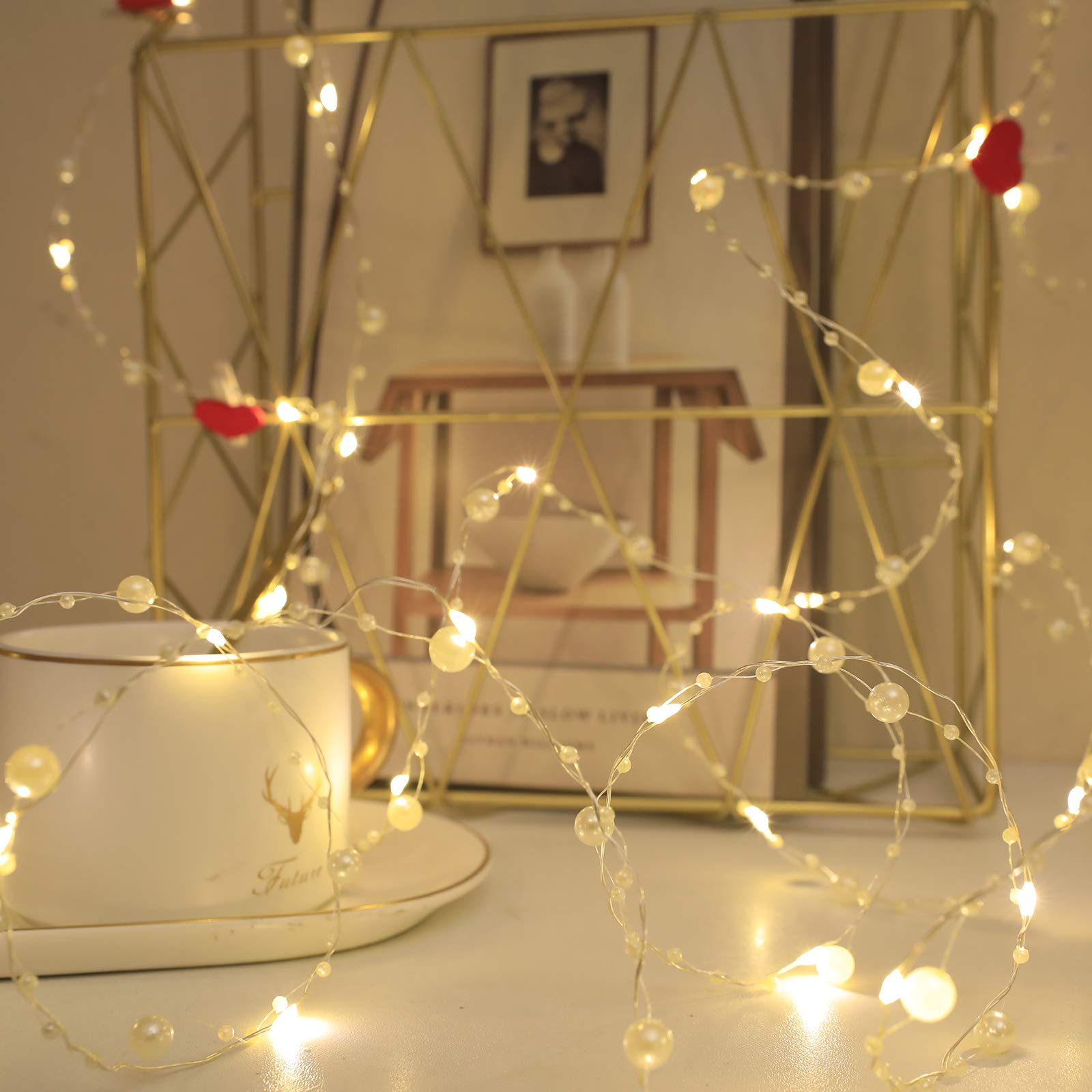 40 LED Pearl String Lights - USB & Battery Powered Fairy Lights with Remote & Timer, 8 Lighting Modes, 13ft Twinkle Lights for Bedroom, Party, Wedding, Christmas & Outdoor Decorations