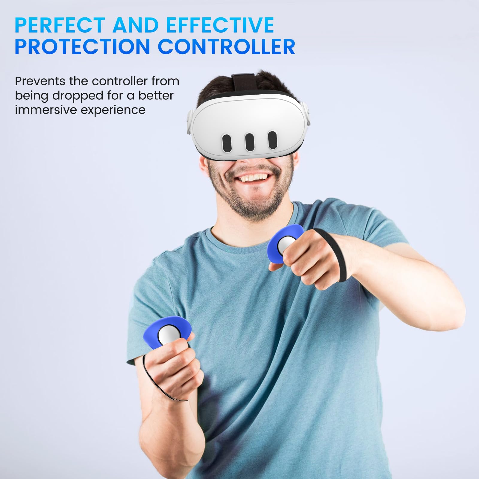 AZURAOKEY Silicone Controller Case for Meta Quest 3 VR Accessories - Non-Slip Grip, 2 Rocker Caps, Adjustable Wrist Strap - Left & Right VR Touch Controller Covers for Enhanced Gaming & Virtual Reality Experience