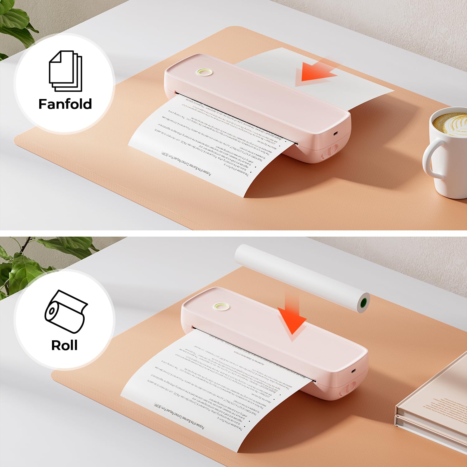 MUNBYN ITP04 Portable Wireless Thermal Bluetooth Printer - Inkless Printing for 8.5x11 & A4 Paper - Compatible with Android, iOS, Laptop - Compact Pink Design - Perfect for Home Office, Shipping Labels & Receipts