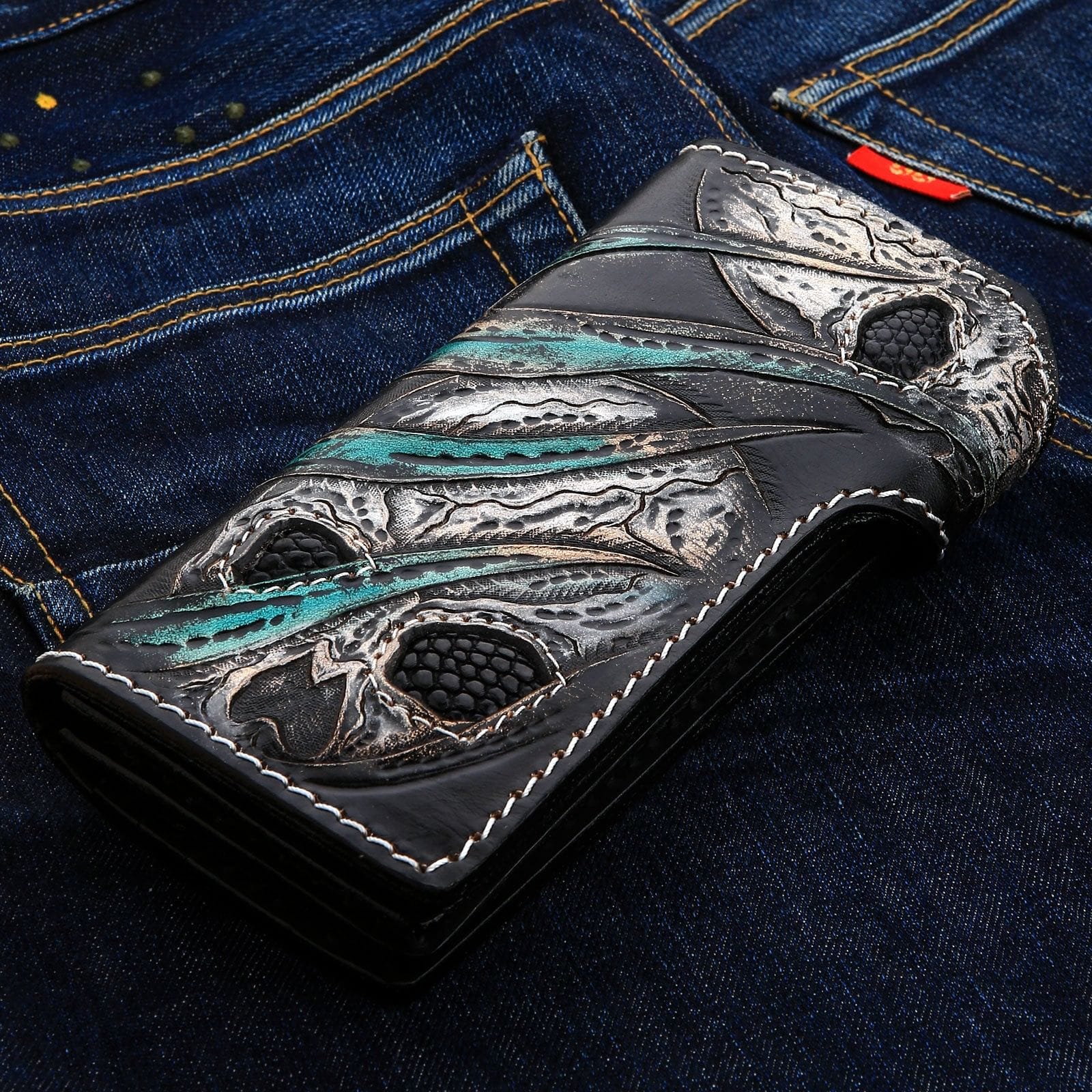 Green Devil Genuine Leather Biker Wallet for Men - RFID Blocking Slim Wallet - Perfect for Motorcycle Riders & Everyday Use