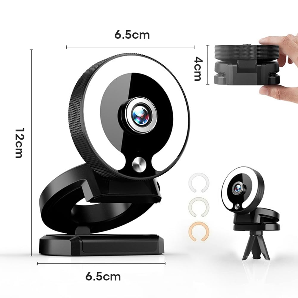 4K Webcam with Fill Light & Built-in Mic - Full HD Mini Camera for Laptop, PC, Live Streaming, Video Calls, Online Classes & Web Conferencing