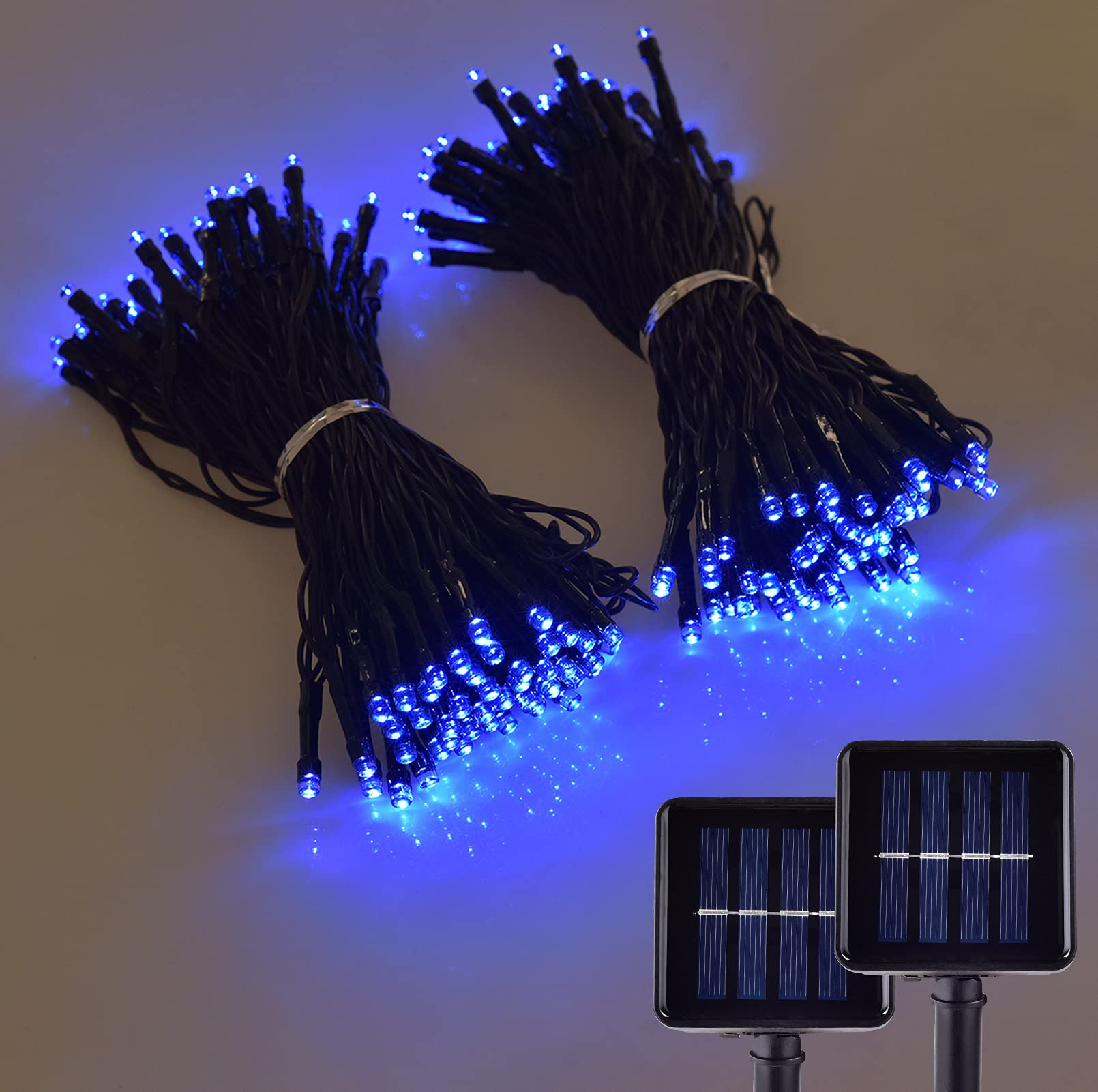 2-Pack 39ft 100 LED Solar String Lights Outdoor Waterproof - 8 Lighting Modes for Christmas Party, Wedding, Garden, Patio, Fence, Balcony Decoration (Blue) | Perfect for Holiday Decor, Backyard Lighting & Evening Ambiance