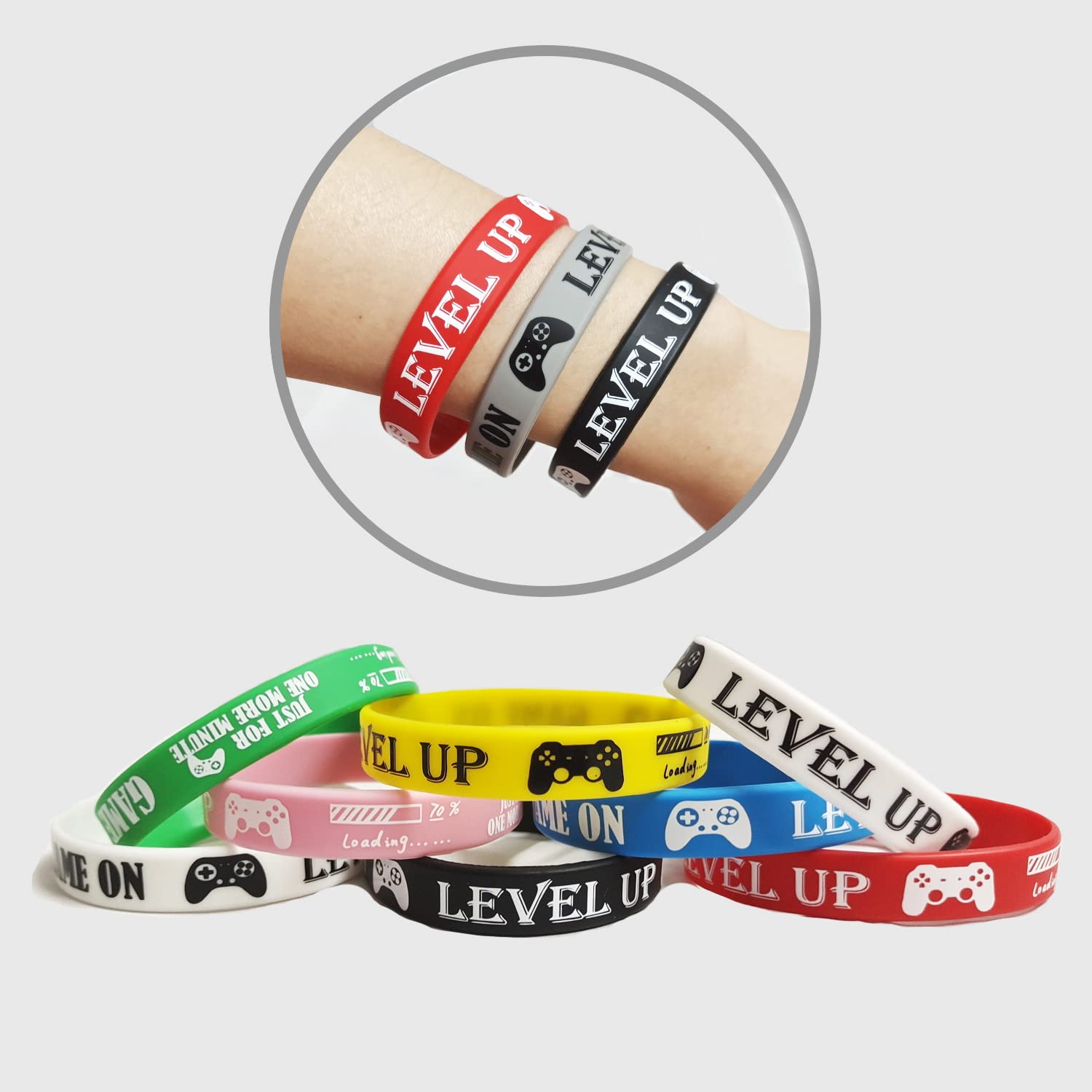48-Pack Video Game Themed Rubber Bracelets - Controller Design Silicone Wristbands for Gaming Parties, Birthday Decorations, Prizes & Goodie Bag Favors - Perfect for Cosplay, LAN Parties & Gamer Gifts
