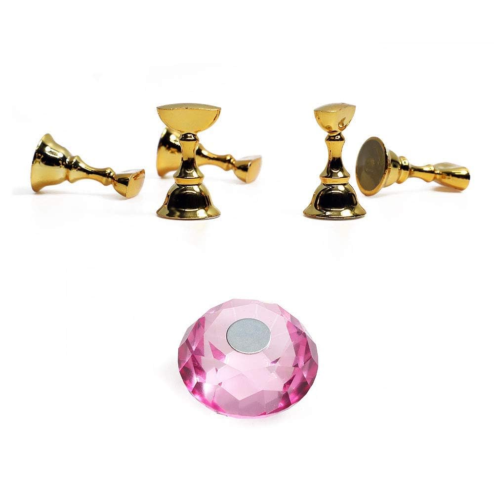 AISHU Magnetic Nail Art Display Stand - Pink Crystal Nail Holder for Painting Practice, Salon Manicure & DIY Nail Tips | Perfect for Nail Art Training, Salon Displays & Home Manicure Stations (1 Set)