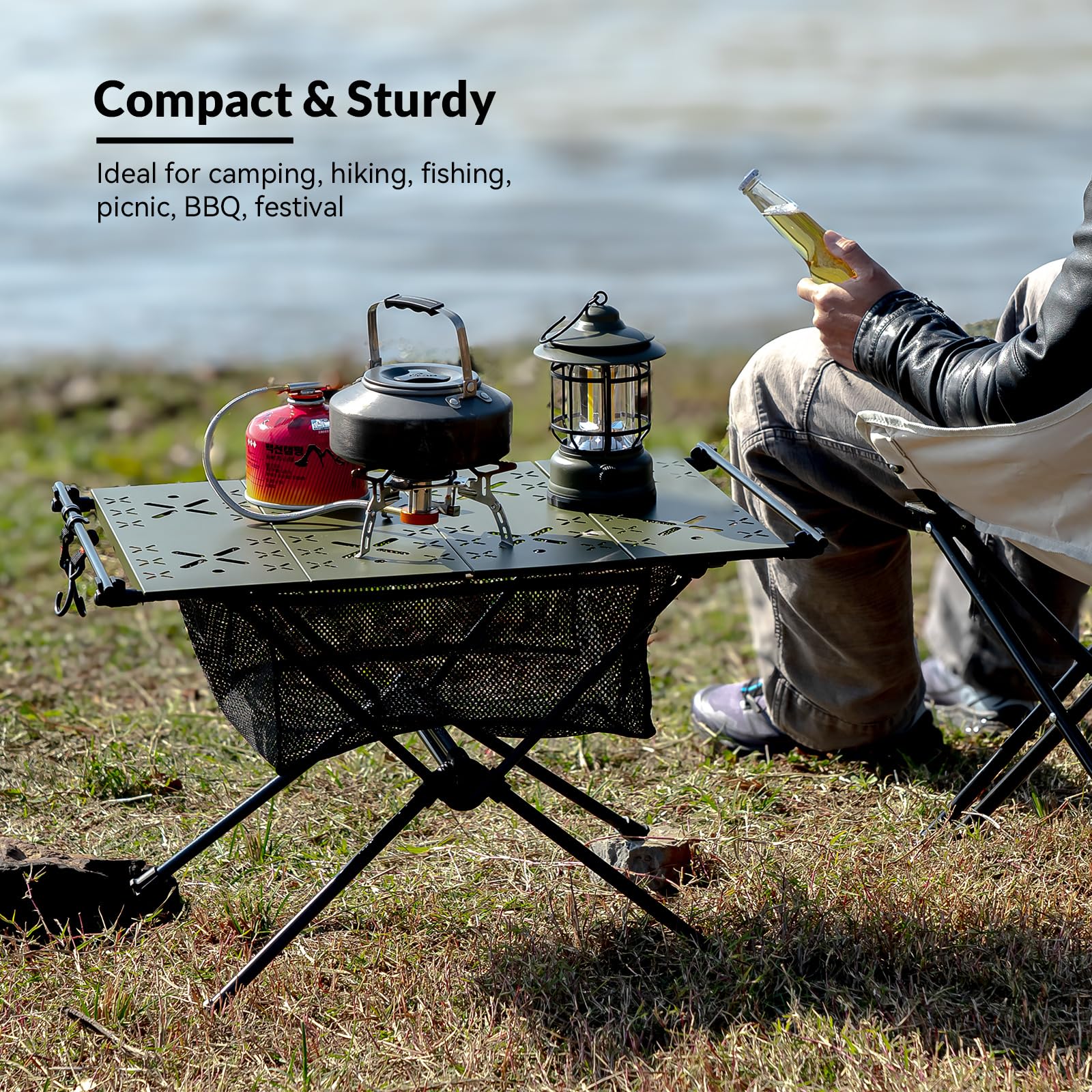 **Ultralight Aluminum Folding Camping Table - Portable Outdoor Picnic Table with Carry Bag for Beach, Boat, Travel & BBQ - Compact & Durable for Camping, Hiking, Backpacking**    *(Use Cases: Perfect for outdoor cooking, picnics, beach trips, camping adventures, RV travel, tailgating, and backyard gatherings.)*