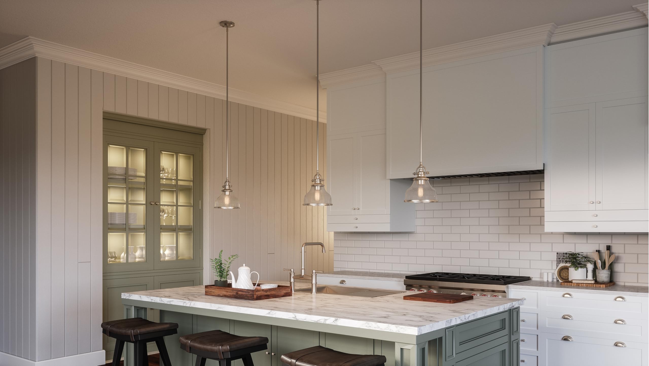 Quoizel Grant Mini Pendant Light Fixture - 8 Inch Brushed Nickel with Clear Seeded Glass Shade - Single Bulb Hanging Ceiling Light for Kitchen Island, Dining Room, Bedroom, Hallway, Bar, Cafe & Office - Perfect for Modern & Industrial Home Decor