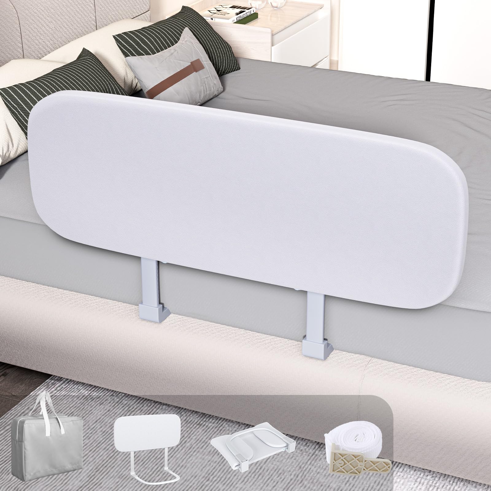 Omzer Foldable Travel Bed Rails for Toddlers & Elderly - No Drill Safety Rail Guard, Height Adjustable for Crib, Twin, Queen, Full & King Size Bunk Beds (48 Inch) - Perfect for Home, Travel & Hotel Use