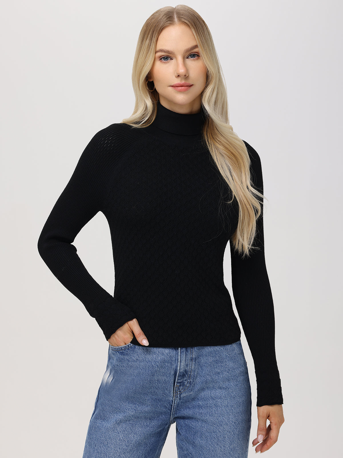 Elegant Violet Lace Stitch Turtleneck Sweater for Women | Soft Winter Knit Pullover | Perfect for Office Wear & Holiday Outfits