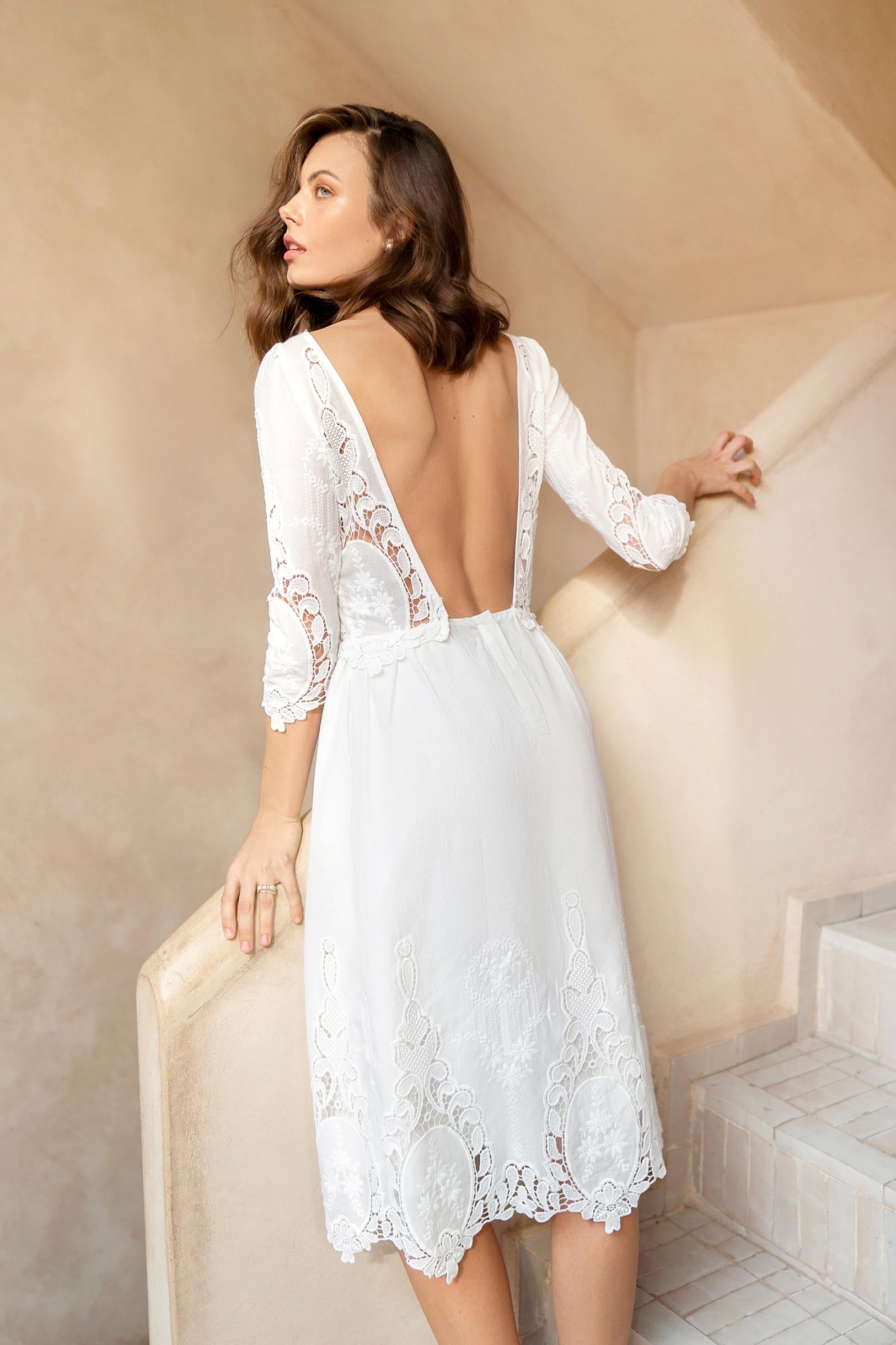 Elegant Dolce Broderie Anglaise Crochet Embroidered Cotton Midi Dress - Perfect for Summer Weddings, Garden Parties & Boho Chic Outfits