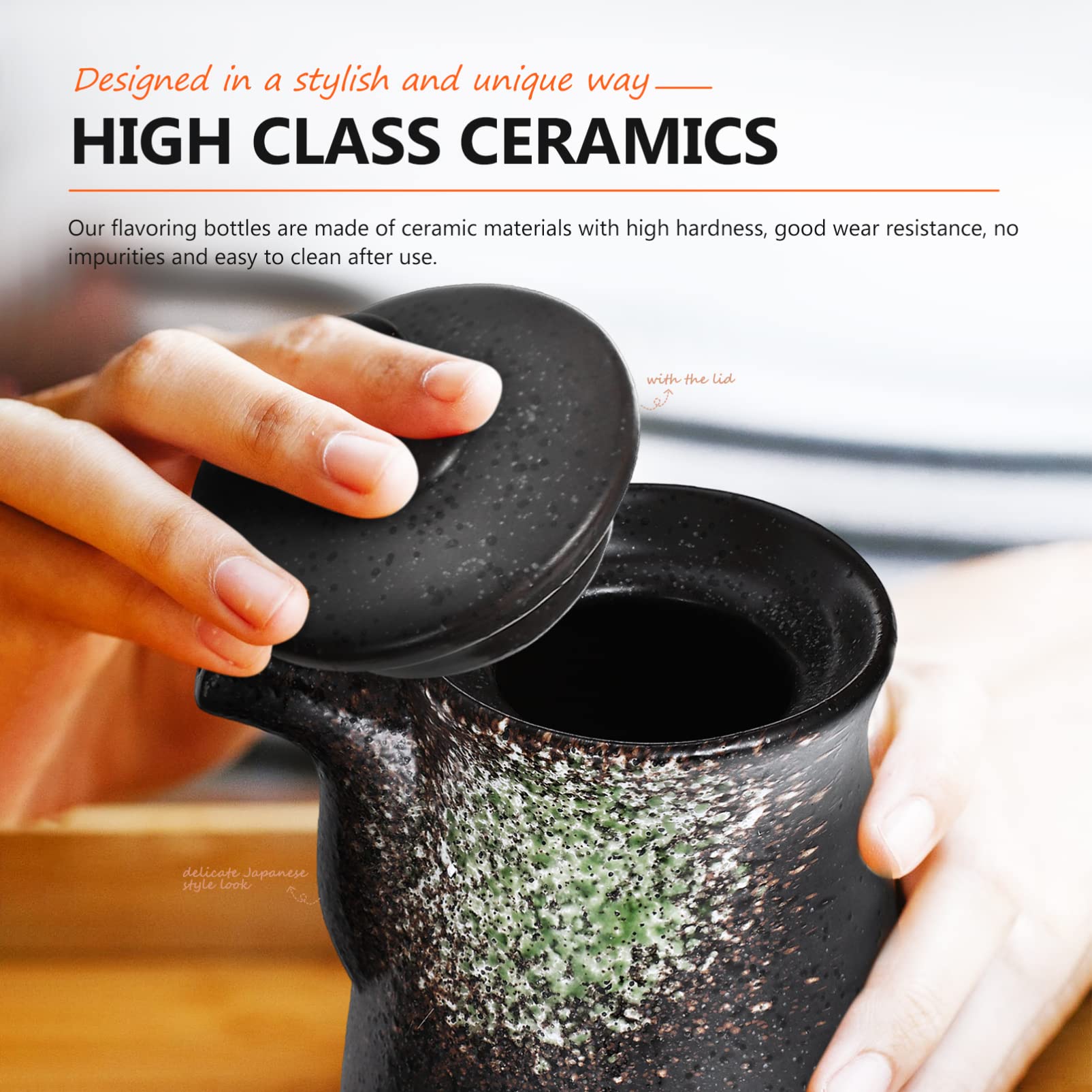 Premium Japanese Style Ceramic Soy Sauce Dispenser - Elegant Oil & Vinegar Dispenser with Lid - Perfect for Shoyu, Ponzu & Liquid Condiments - Ideal for Kitchen Countertop & Dining Table Display (Green)