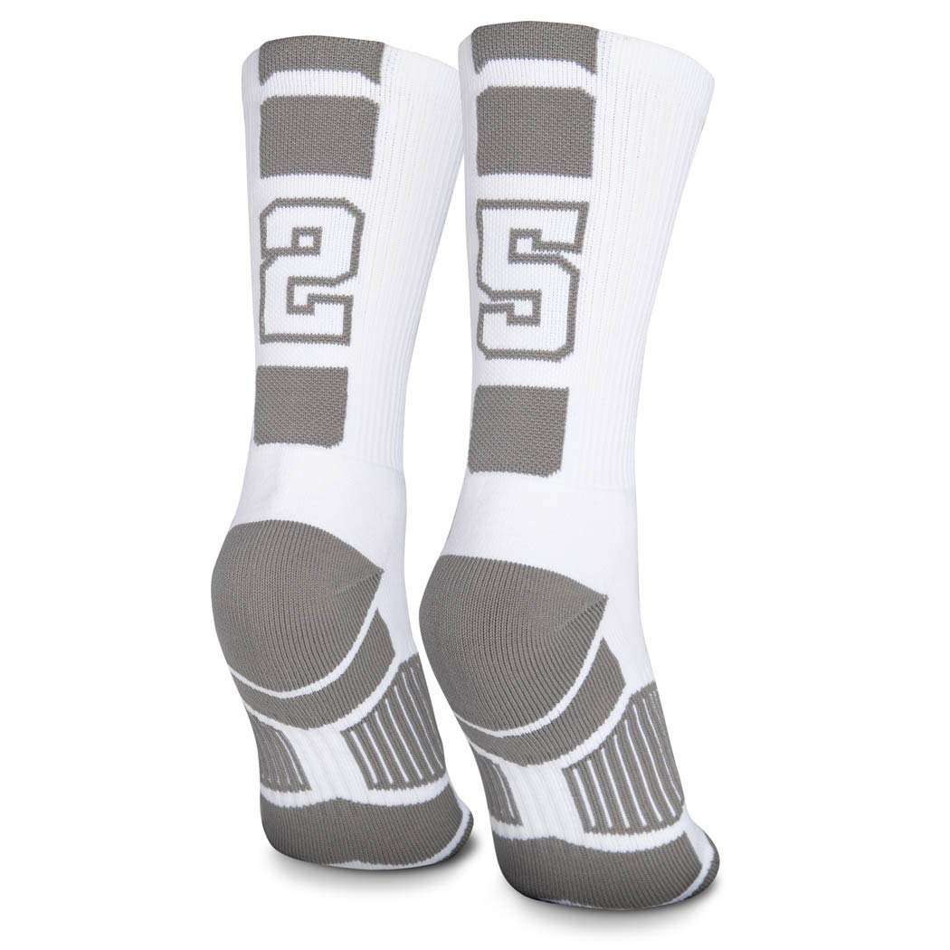 Custom Team Number Crew Socks for Youth & Adult - White Athletic Sports Socks with Personalized Numbers - Perfect for Basketball, Soccer, Football & School Sports Teams