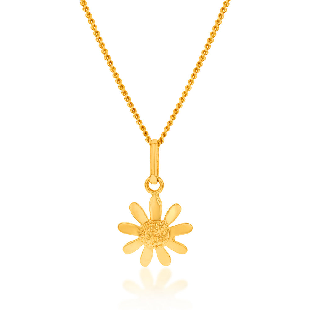 9ct Yellow Gold 9mm Flower Pendant Necklace for Women - Elegant Floral Jewelry Gift for Birthday, Anniversary & Valentine's Day