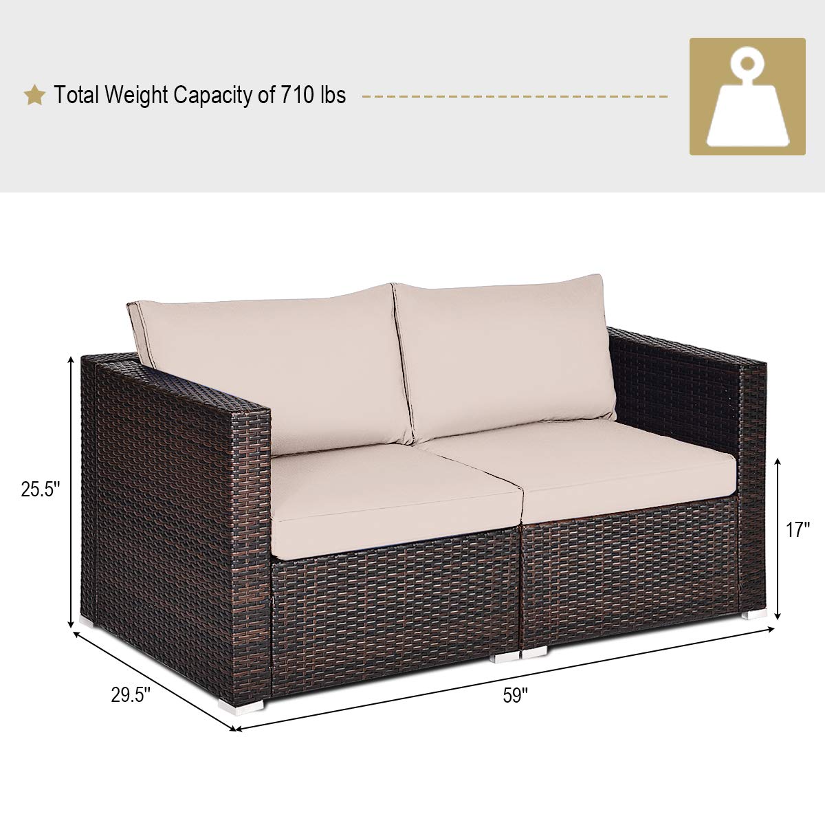 Tangkula 2-Piece Wicker Loveseat Set with Removable Cushions - Outdoor Patio Furniture Rattan Sofa for Balcony, Deck, Garden & Poolside - Perfect for Relaxing, Entertaining and Sunbathing