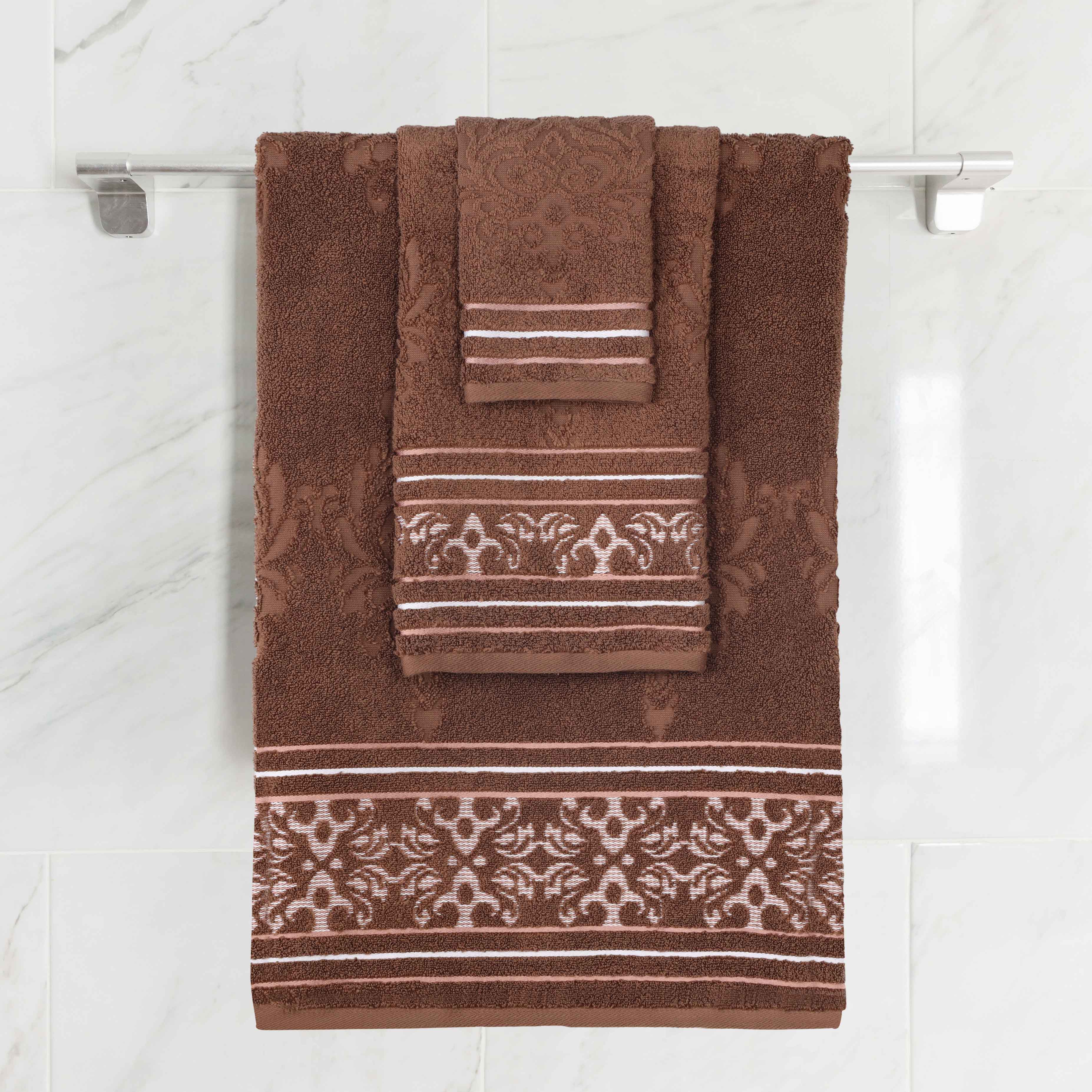 Premium Sadie Zero Twist Cotton 3-Piece Jacquard Towel Set with Elegant Floral Design - Soft Bath Towels for Spa, Guest Bathroom & Luxury Home Decor