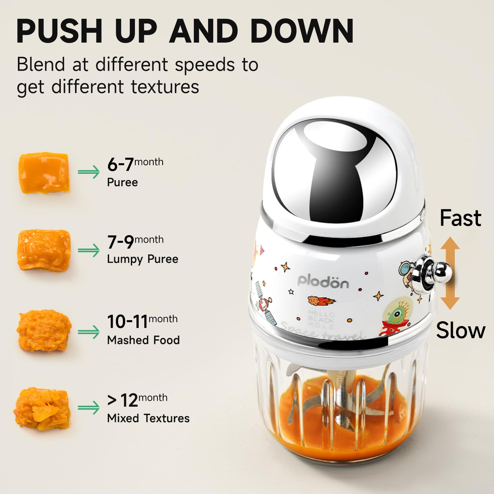 Mini Baby Food Maker - 2 Cup Glass Bowl Small Food Processor & Puree Blender for Infant Meals | Portable Baby Food Grinder & Chopper | Ideal for Homemade Baby Purees, Smoothies & Travel Feeding (Spaceman-White)