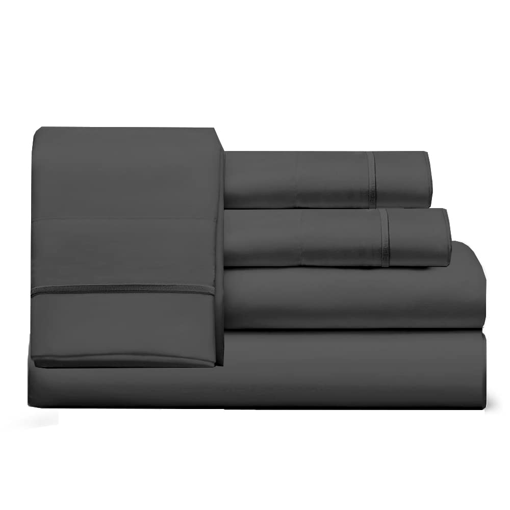 Premium Giza Cotton Split King Sheet Set - 5 Piece Dark Grey Solid Deep Pocket (Fits 18