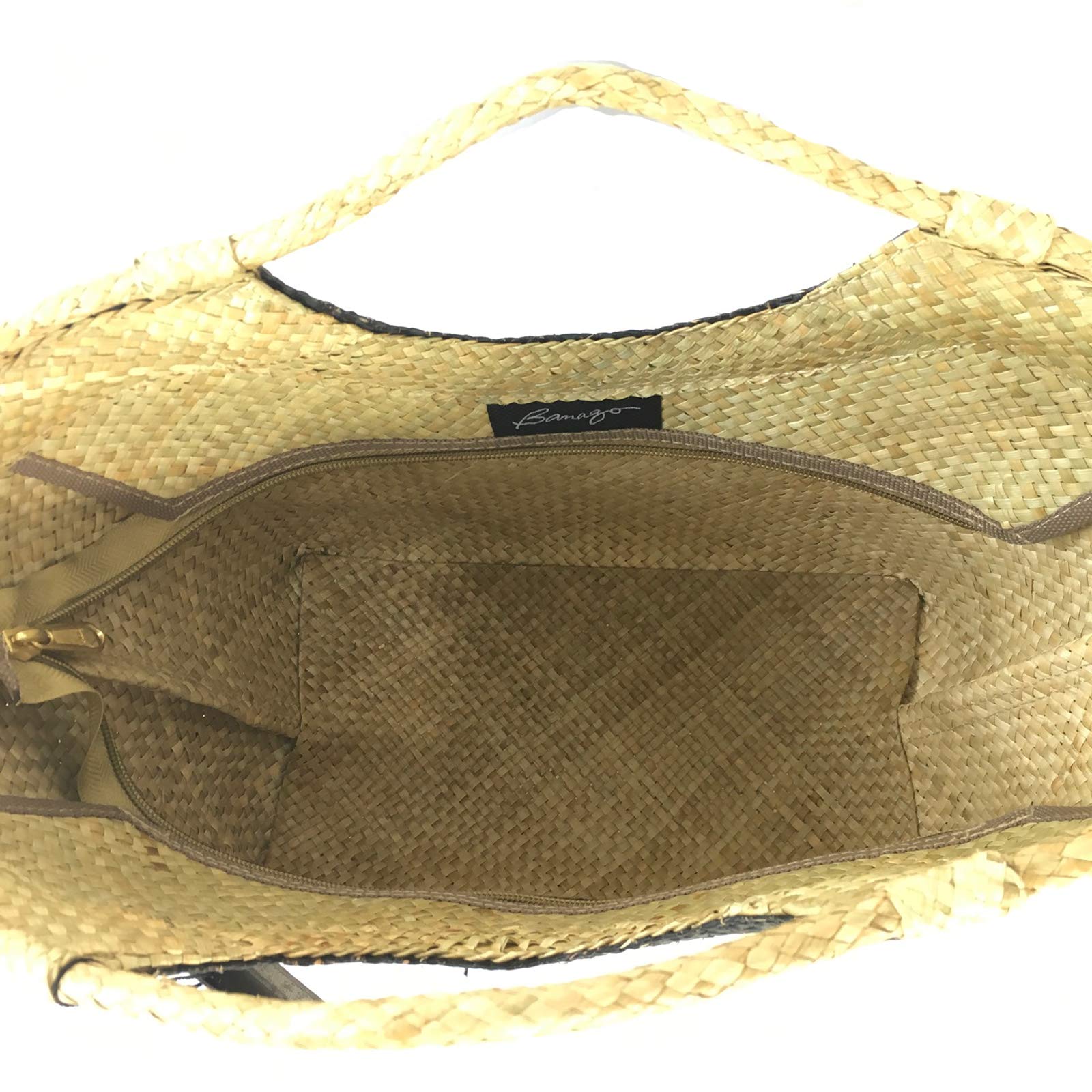 Banago Liliana White Rose Straw Mini Tote Bag - Black Handbag for Women, Perfect for Beach, Picnic, Shopping and Summer Outfits