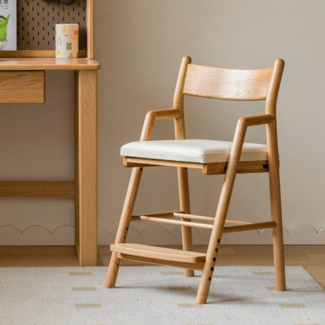 Adjustable Height Oak Solid Wood Kids Chair - Sturdy & Ergonomic Design for Study, Dining & Playtime
