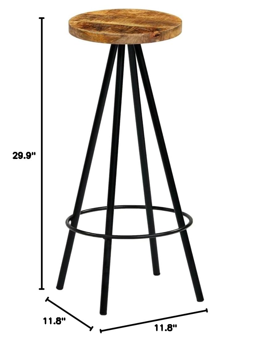 CHARMMA 4-Piece Solid Mango Wood Bar Stools Set - Rustic Kitchen Island Stools for Dining Room, Breakfast Nook & Home Bar Decor