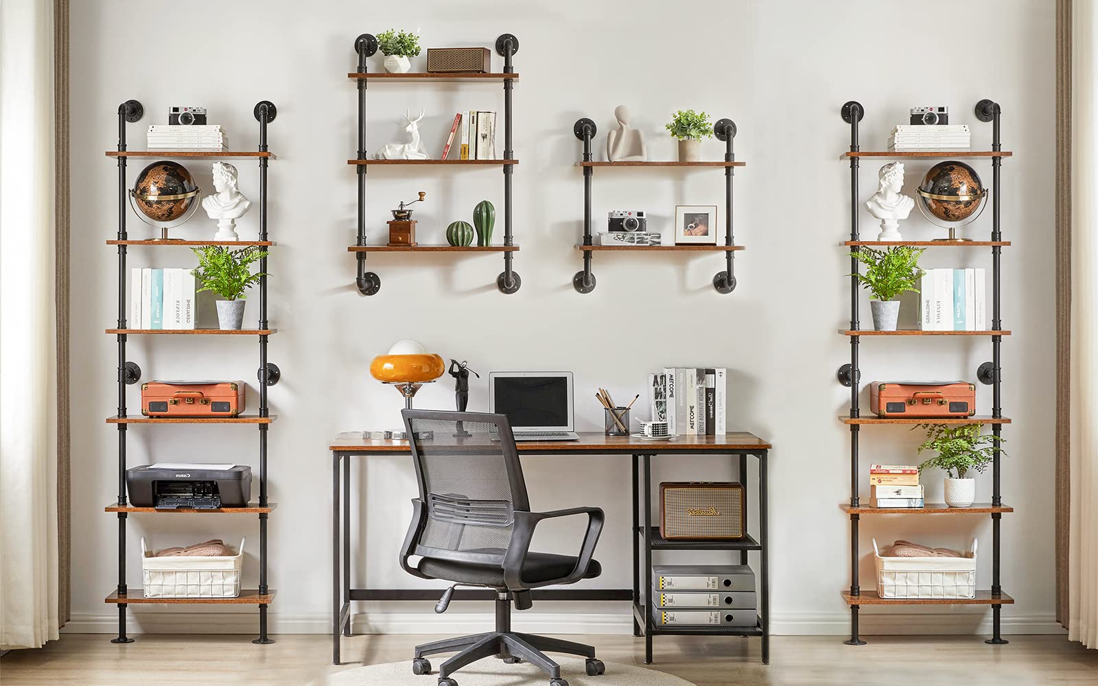 Industrial Pipe Ladder Shelf - 6-Tier Wall Mounted Bookcase with Sturdy Metal Frame, 78.7