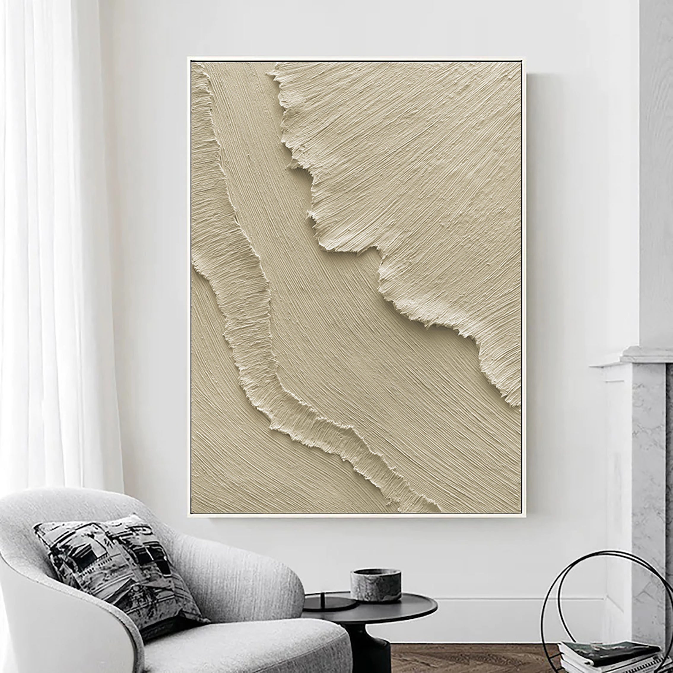 Minimalist Beige Textured Wall Art - Modern Abstract Canvas Painting for Living Room, Bedroom & Office Decor #MM034