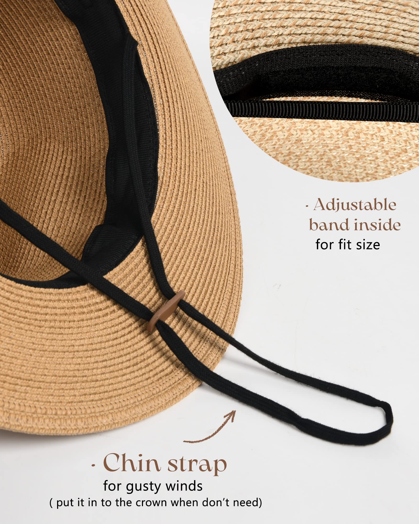 FURTALK Wide Brim Straw Panama Hat for Women & Men - UPF 50+ Summer Beach Sun Hat, Breathable Fedora Style for Outdoor, Travel, Vacation and Fashion Accessories