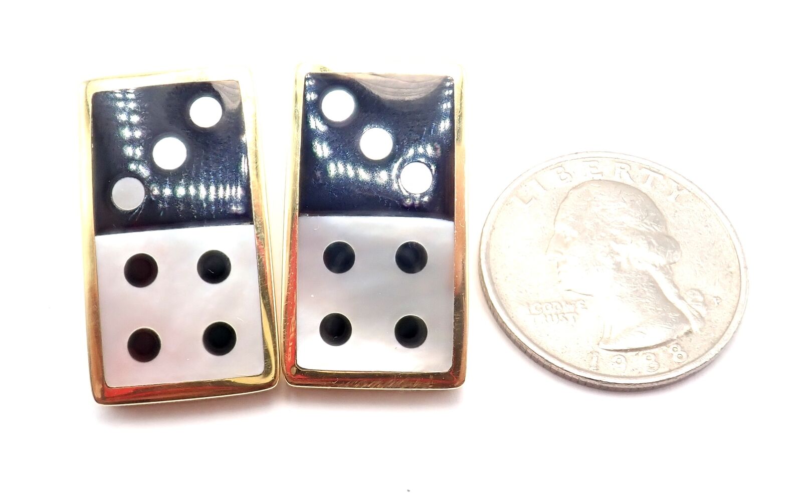Tiffany & Co Cummings 18k Yellow Gold Black Jade and Mother of Pearl Domino Earrings - Elegant Jewelry for Women, Perfect for Parties, Weddings & Special Occasions