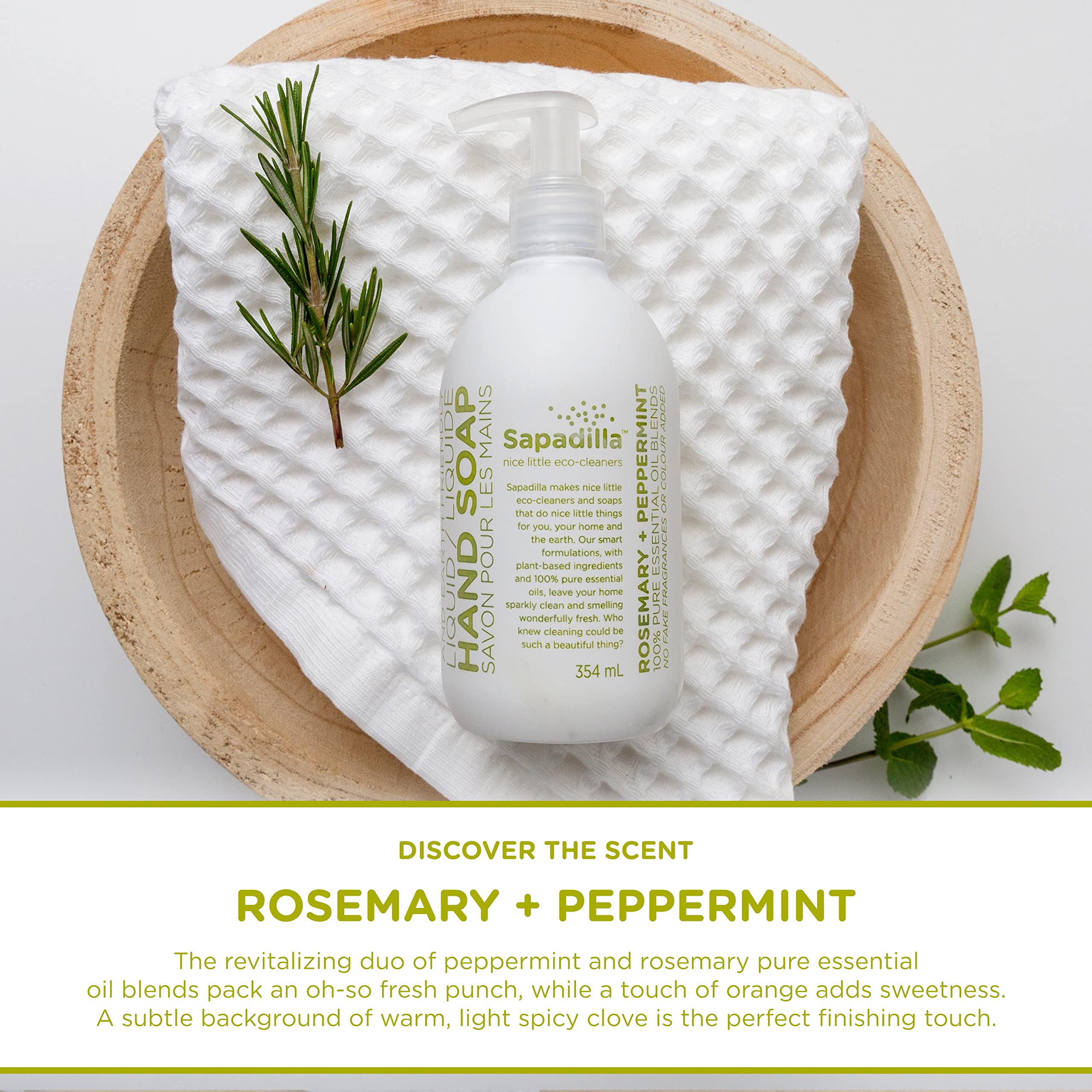 Sapadilla Rosemary Peppermint Liquid Hand Soap - 100% Pure Essential Oil Blend, Moisturizing & Cleansing, Plant-Based Biodegradable Formula - 12oz (2 Pack) - Perfect for Home, Kitchen, Bathroom & Office Use