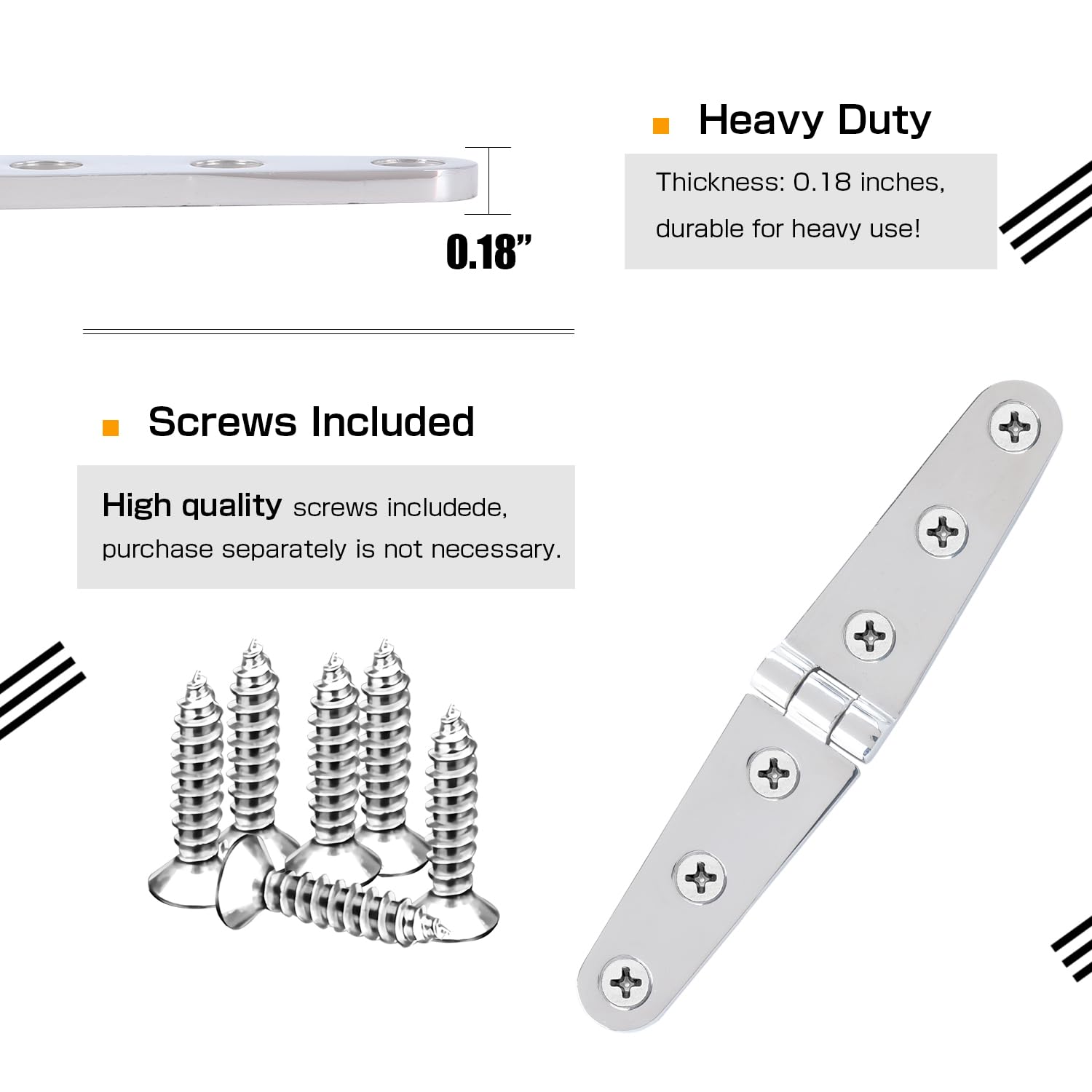 Atibin Heavy Duty Polished Stainless Steel 316 Marine Hinge - Yacht, Boat Deck & Cabinet Hardware - Corrosion Resistant for Saltwater & Outdoor Use
