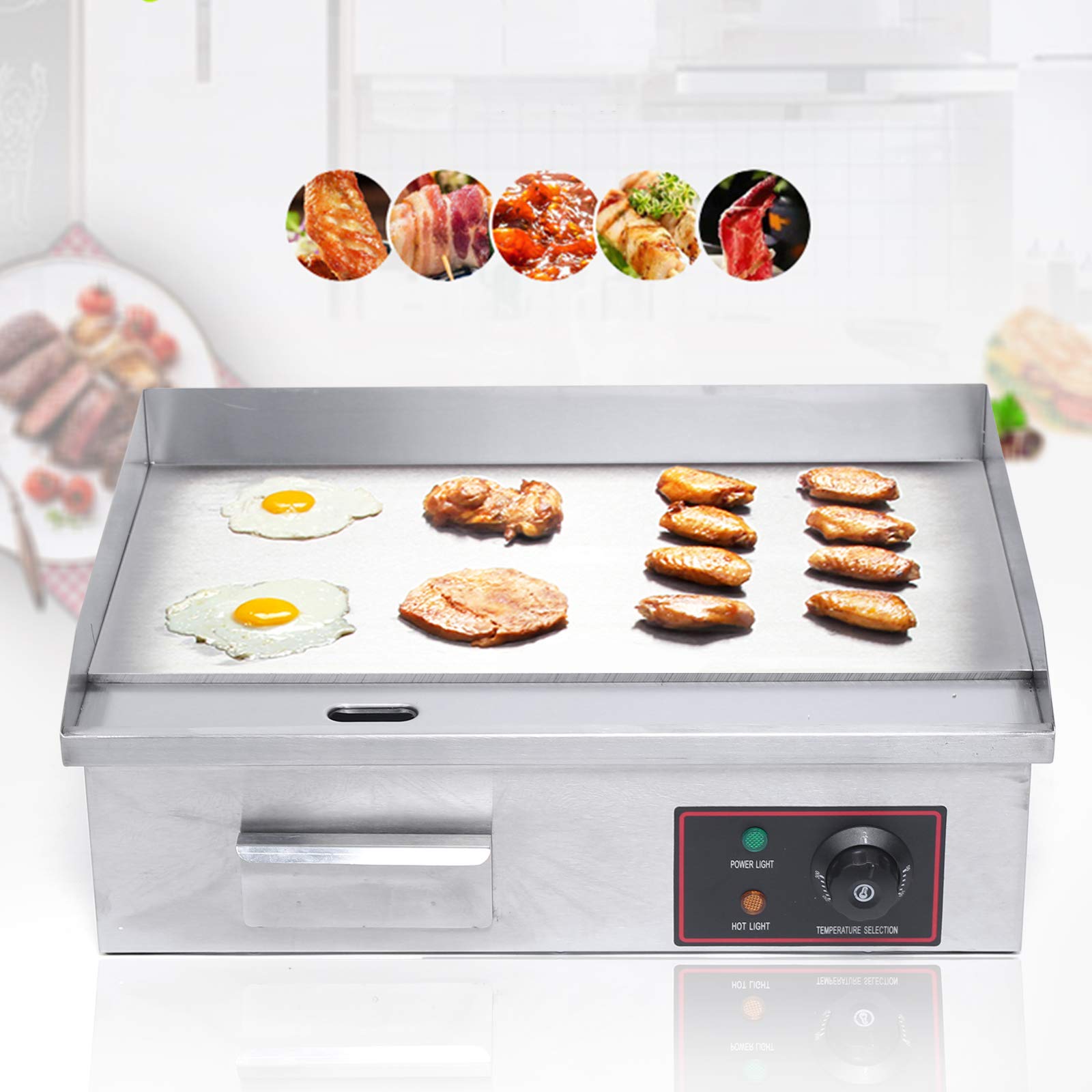 Commercial Electric Griddle 110V 3000W - Stainless Steel Nonstick Flat Top Grill with Adjustable Temperature (122-572°F) - 21.3