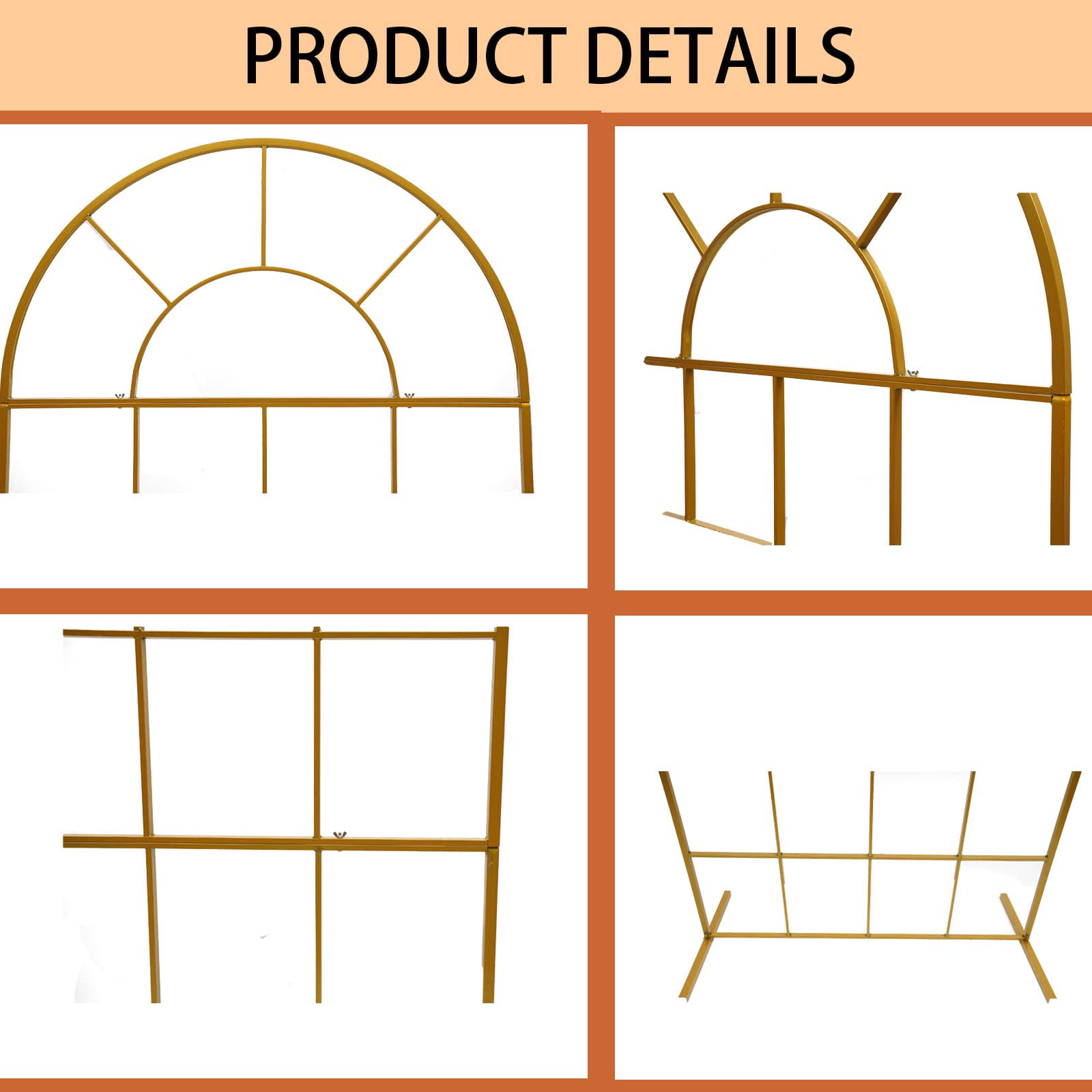 3.9x6.5FT Gold Wedding Arch Backdrop with Flower Stand - Metal Arched Balloon Arch Kit for Wedding Decorations, Garden Parties & Climbing Plant Displays - Perfect for Outdoor Ceremonies, Reception Decor & Photo Backdrops